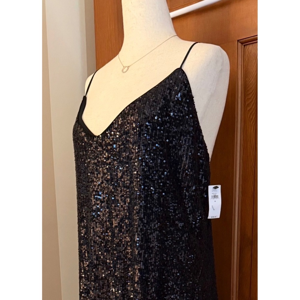 NWT Banana Republic Sequin Cocktail Dress Women 16 Black Midi Wedding Holiday